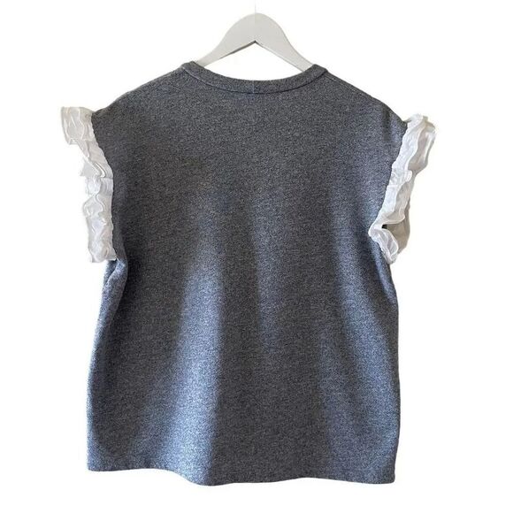 Jolie Heather Gray White Embroidered Ruffled Sleeves SZ L/XL # 1537 - Picture 6 of 12